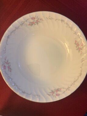 Gold Standard GST1 China Round 9" Serving Bowl Pink Floral with Gray Scrolls